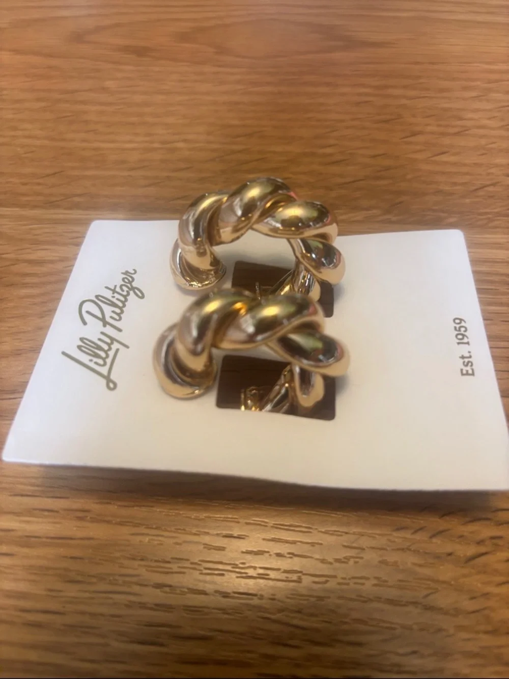 Lilly Pulitzer Gold Twisted Knot Earrings with Pink Print Pouch - Picture 3 of 4